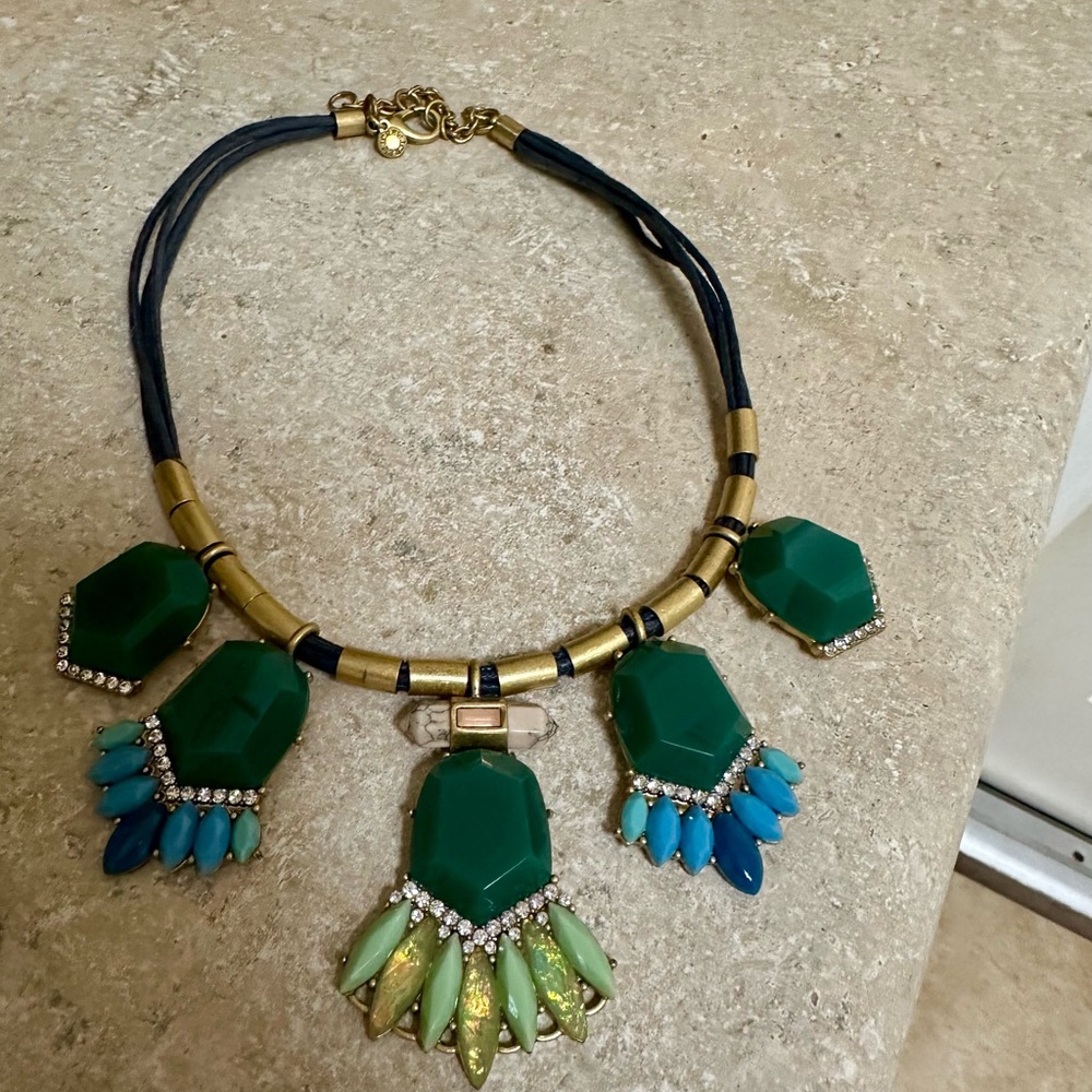 J. Crew Factory Green and Gold Geometric Necklace